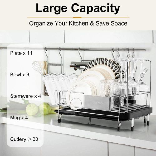 Stainless Steel Expandable Dish Rack with Drainboard and Swivel Spout Stainless Steel Expandable Dish Rack with Drainboard and Swivel Spout