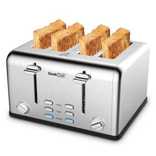 Toaster 4 Slice, Stainless Steel Extra-Wide Slot Toaster with Dual Control Panels of Bagel/Defrost/Cancel Function, 6 Toasting Bread Shade Settings, R Toaster 4 Slice, Stainless Steel Extra-Wide Slot Toaster with Dual Control Panels of Bagel/Defrost/Cancel Function, 6 Toasting Bread Shade Settings, R