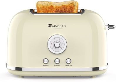 Toaster 2 Slice Retro Toaster Stainless Steel With 6 Bread Shade Settings And Bagel Cancel Defrost Reheat Function, Cute Bread Toaster With Extra Wide (Color: Cream)